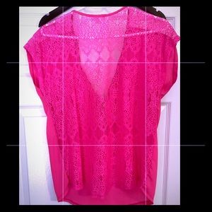 Hot Pink Blouse w/lace back
